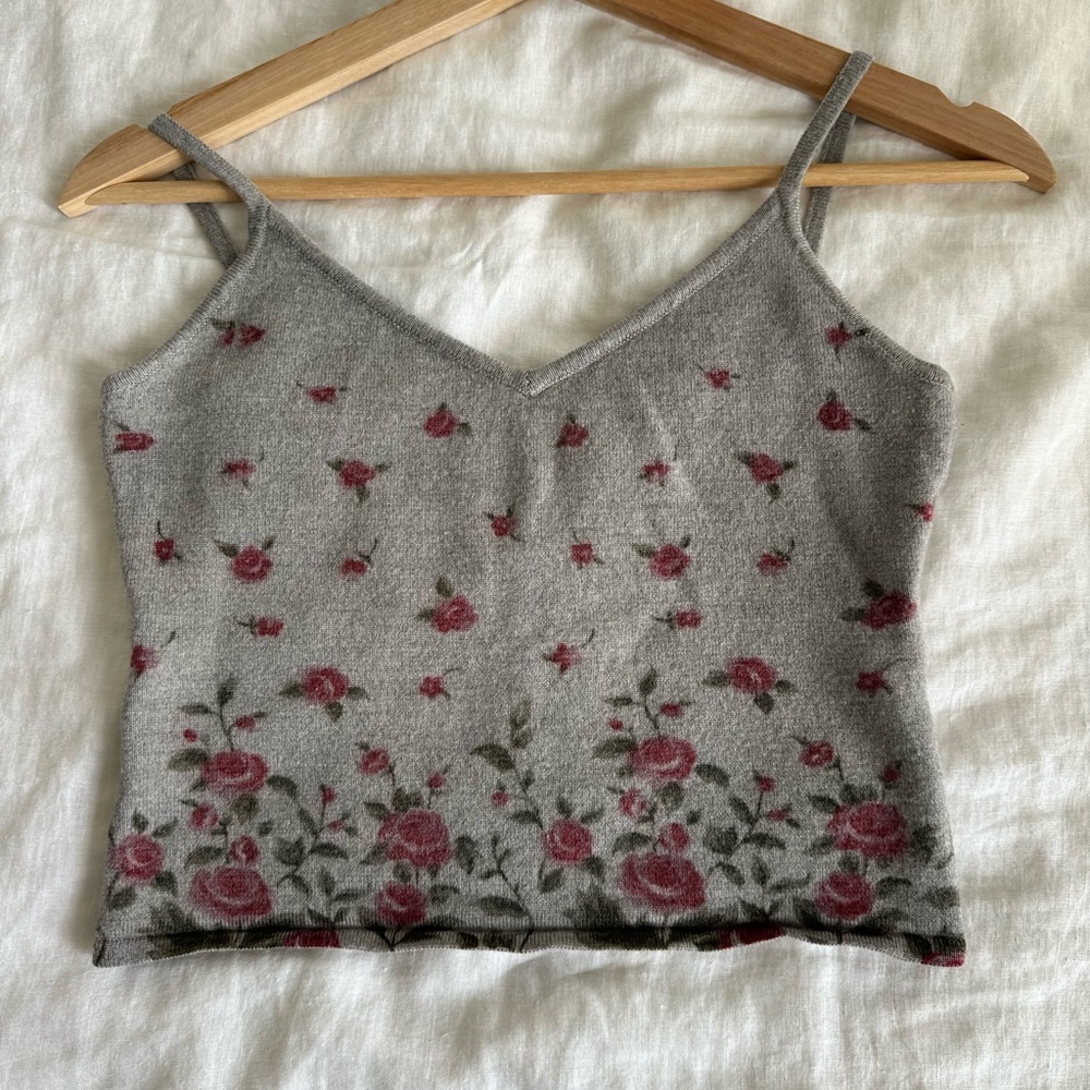 Classiques Entier Vintage 90s Extrafine Merino Wool Summer Floral Crop Cami - Picture 2 of 10